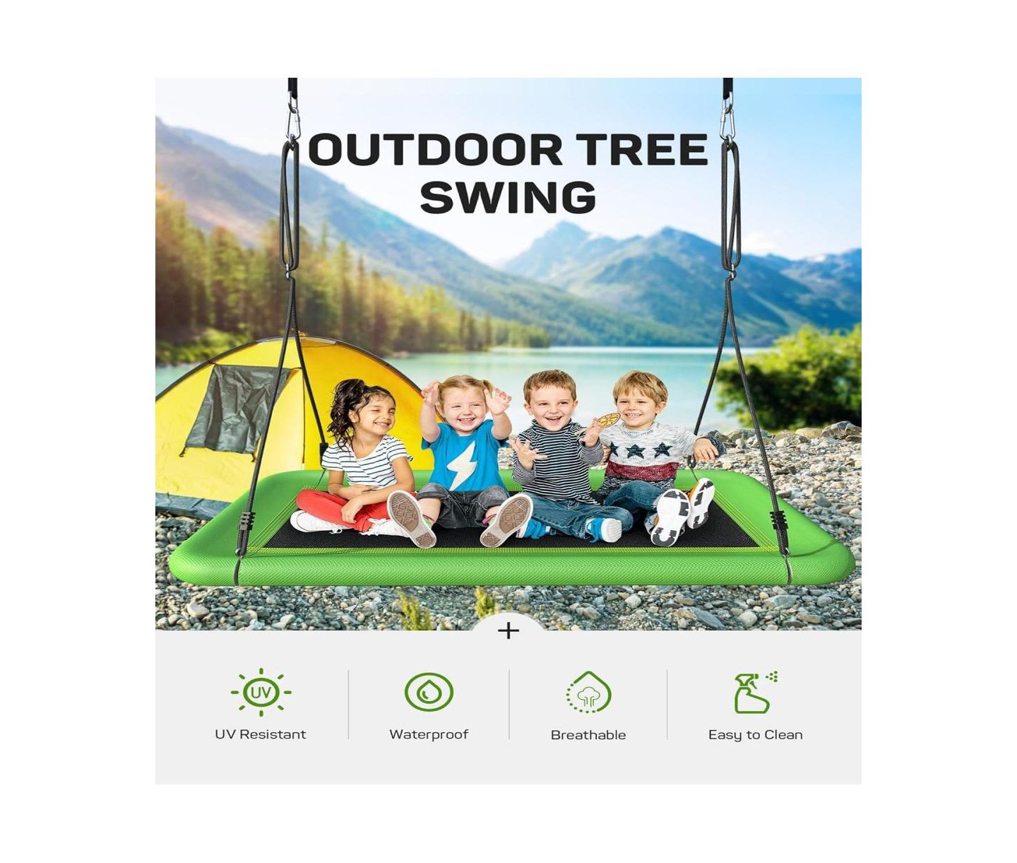 Детская игрушка Gyroor Tree Swing for Kids and Adults, 60" Waterproof Rectangle Platform Swing, 700lbs Heavy Duty with Adjustable Straps — фото 5