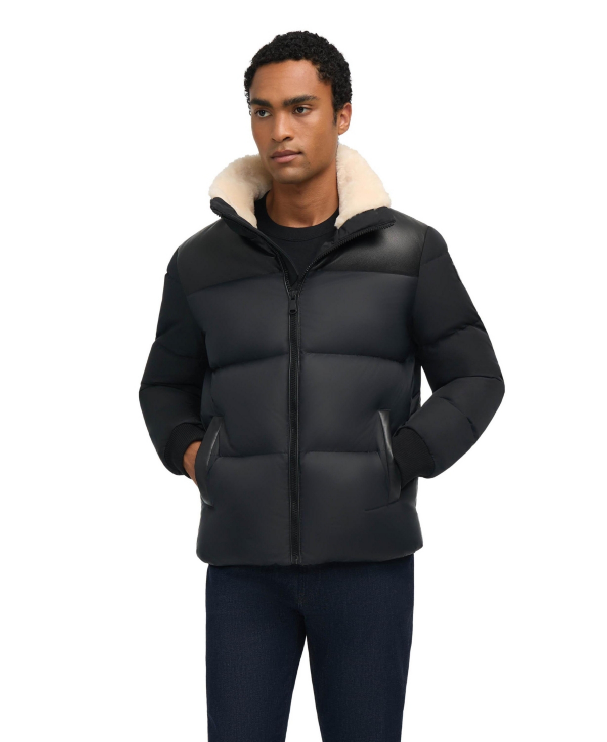 Pajar Men's Rigel Mixed Media Faux Shearling Puffer With Removable Hood In Animal Print