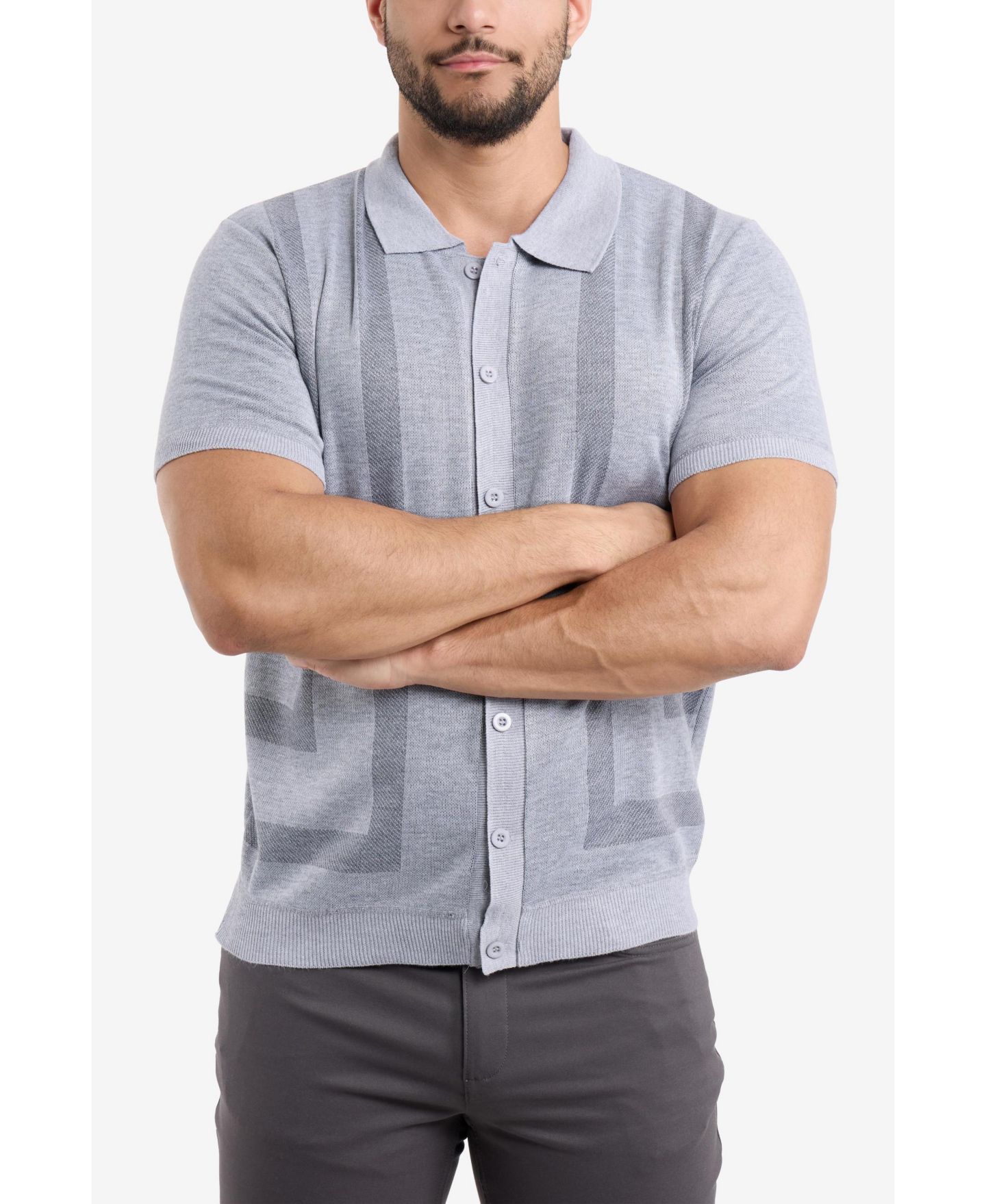 Мужской свитер SPRING + MERCER Button Down Short Sleeve, цвет: Серый — фото 7