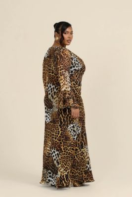 Women's Ruffle Leopard Print Maxi Dress