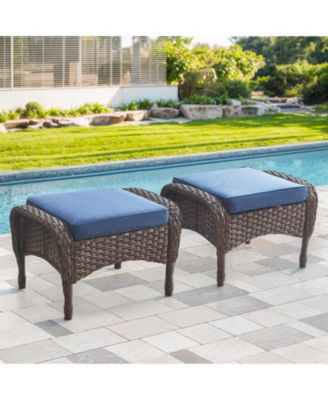 SleekArm Wicker Outdoor Ottoman with Olefin Cushions Set of 2