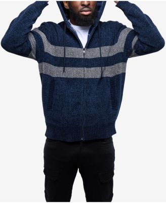 Men's Full Zip Hooded Sweater With Stripes And Flannel Lining