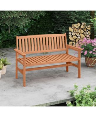 2-Person Patio Loveseat Garden Bench w/Slatted Backrest & Comfortable Armrests