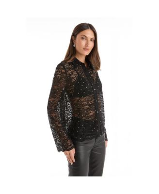 Womens Jena Lace Button Up Shirt - Black