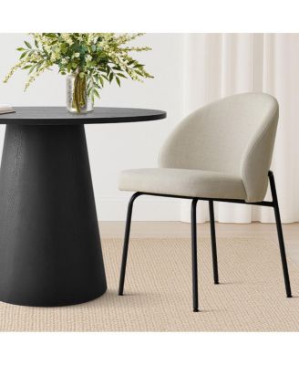 3-Piece 35 Inch Round Dining Set with Black Pedestal Table and 2 Fabric Upholstered Armless Chairs with Black Metal Legs-Maison Boucle