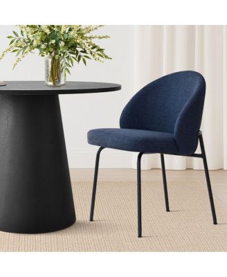 3-Piece 35 Inch Round Dining Set with Black Pedestal Table and 2 Fabric Upholstered Armless Chairs with Black Metal Legs-Maison Boucle