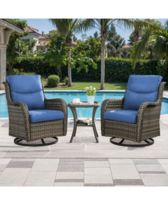 LunaCurve Wicker 3-Piece Outdoor Swivel Glider Set Outdoor Conversation Set with 5 in. Thick Cushions