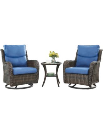 LunaCurve Wicker 3-Piece Outdoor Swivel Glider Set Outdoor Conversation Set with 5 in. Thick Cushions