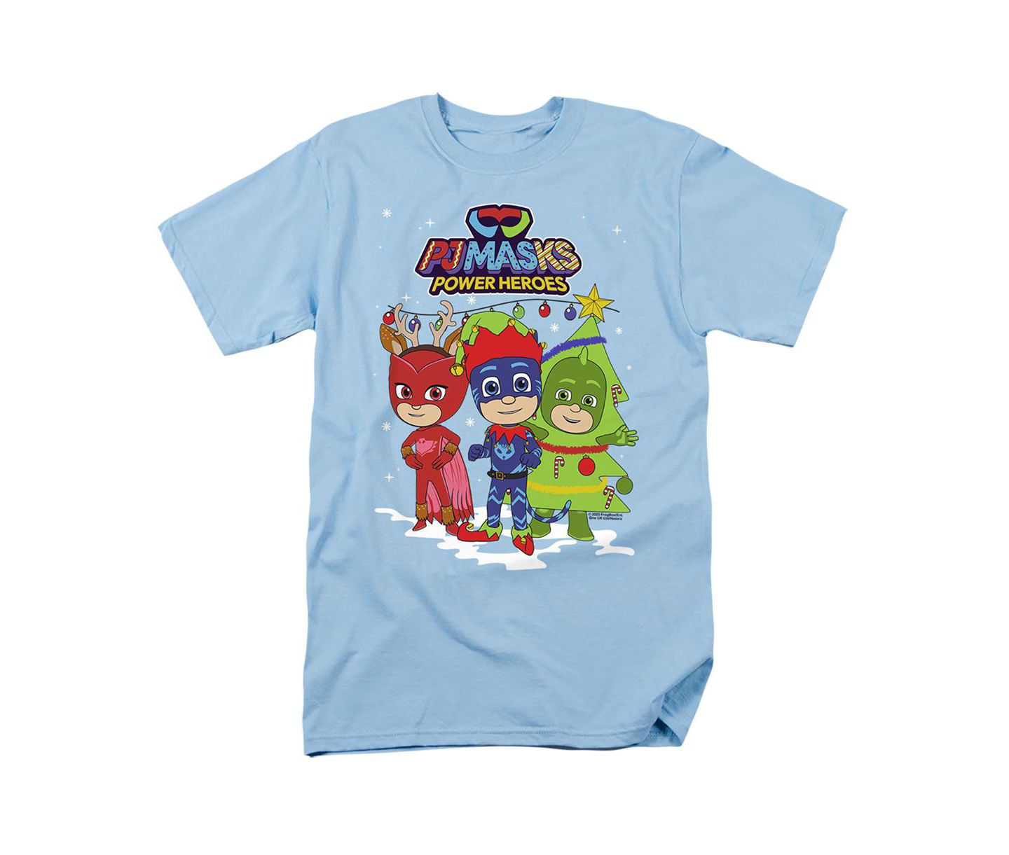 Мужская футболка Hasbro+ Pj Masks Christmas Heroes, Catboy, Owlette and Gekko, цвет: Светлый синий — фото 1