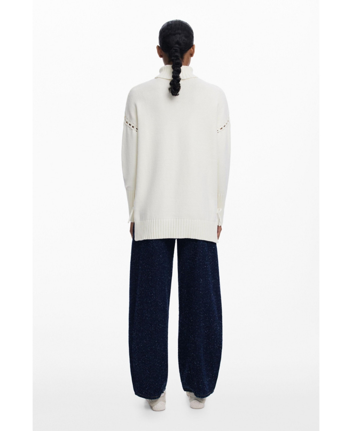 Desigual Laced Sleeve Turtleneck Sweater In White