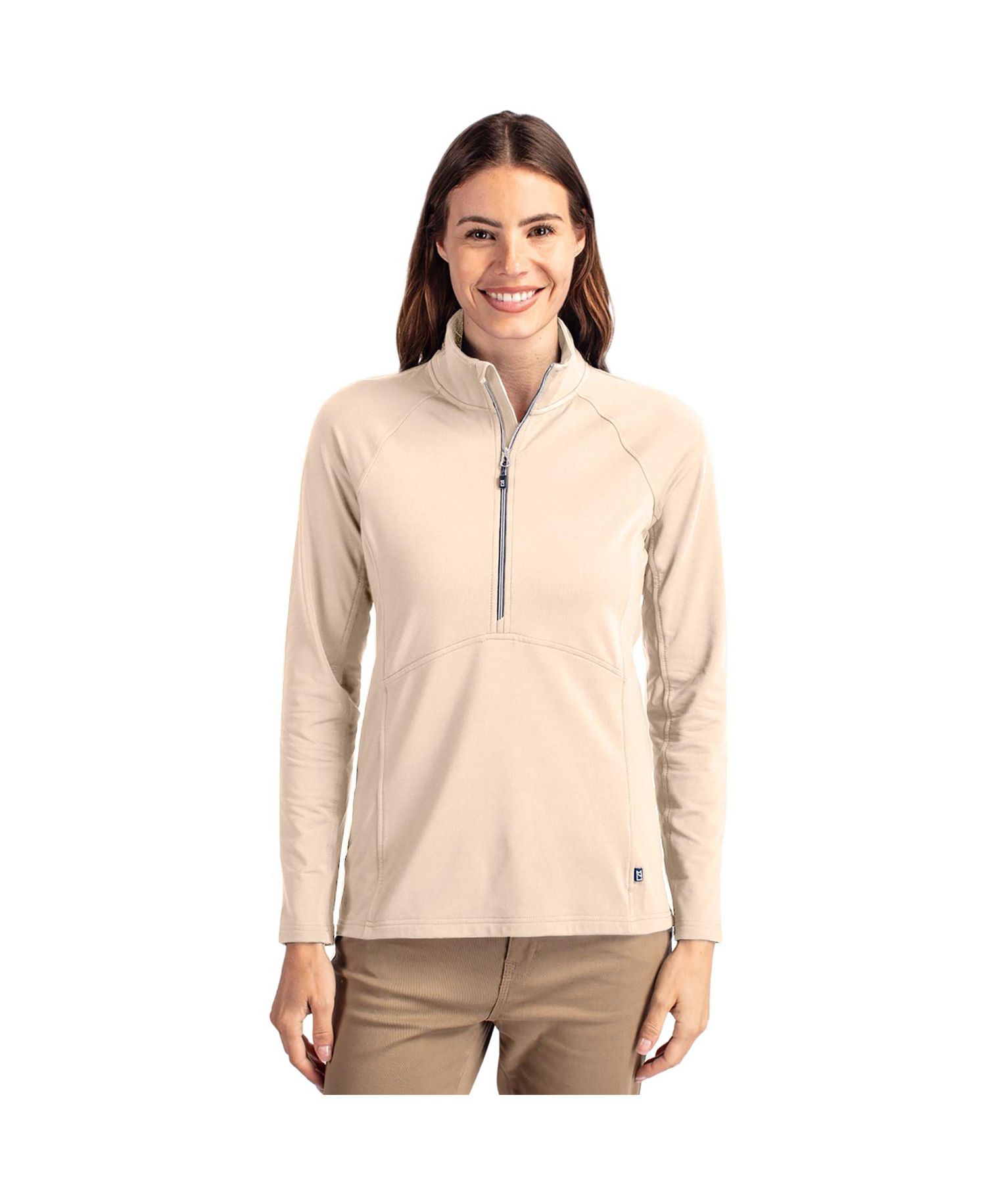 Women's Cutter and Buck Adapt Knit Stretch Half Zip Long Sleeve Pullover