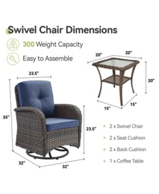 SleekArm Brown 3-Pieces Wicker Patio Conversation Set with Blue Cushions