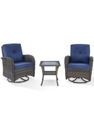 SleekArm Brown 3-Pieces Wicker Patio Conversation Set with Blue Cushions