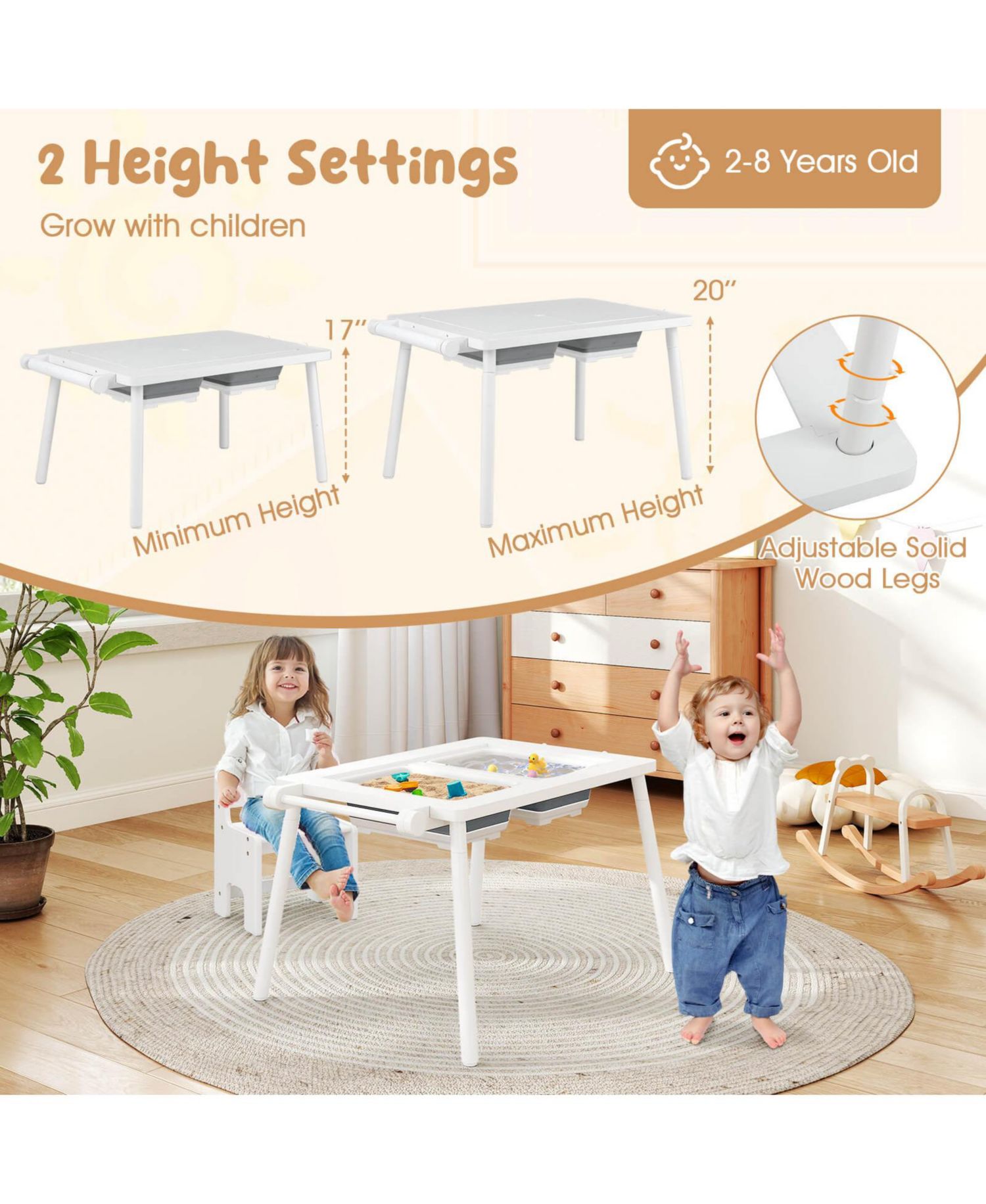 Ages 2-8 Multi-Use Activity Table and Chair with Foldable Bins, 2-Piece Set