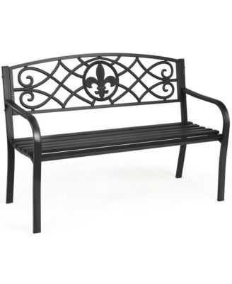 Garden Bench Loveseat Outdoor Garden Park w/ Steel Frame Backrest