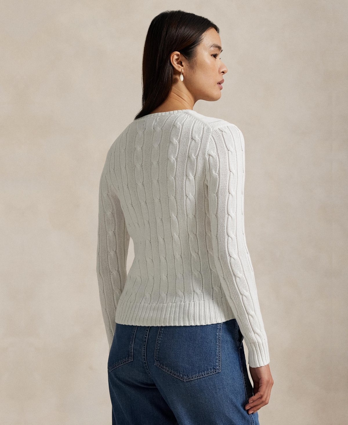 Polo Ralph Lauren Ralph Lauren White Cotton Cable-knit Crew Neck Sweater In White