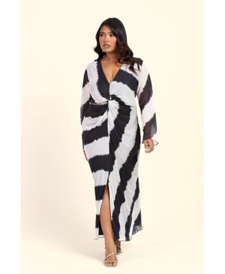 Women's Monochrome Twist Front Midi Dress