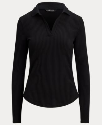 Women's Rib-Knit Long-Sleeve Polo Top