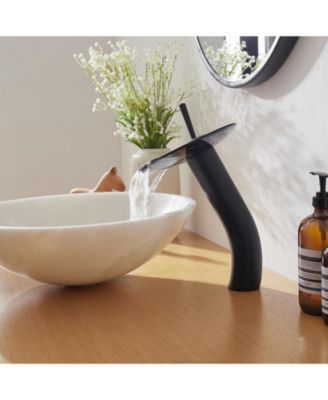 Waterfall Tall Spout Single Hole Single-Handle Vessel Sink Faucet Vanity In Matte Black