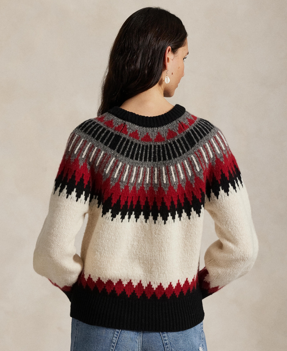 Polo Ralph Lauren Wool Blend Long Sleeve Crew Neck Sweater Authentic Cream Multi In Multi