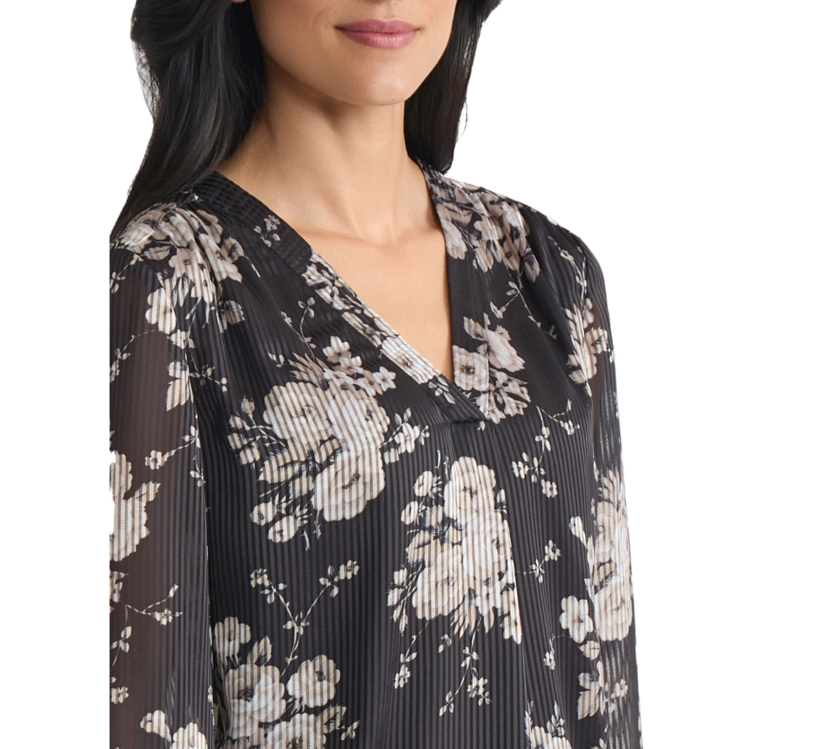 Jones New York Women's 3/4-sleeve V-neck Tunic Top In Black