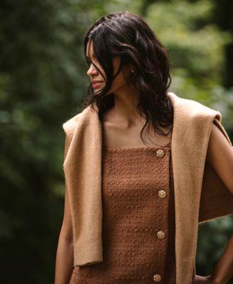 Women's Structured Tweed Square Neck Mini Dress