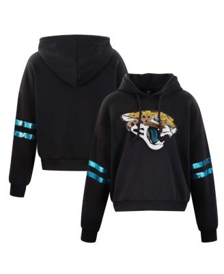 Cuce - Women's Black Jacksonville Jaguars Cropped Sequins Pullover Hoodie