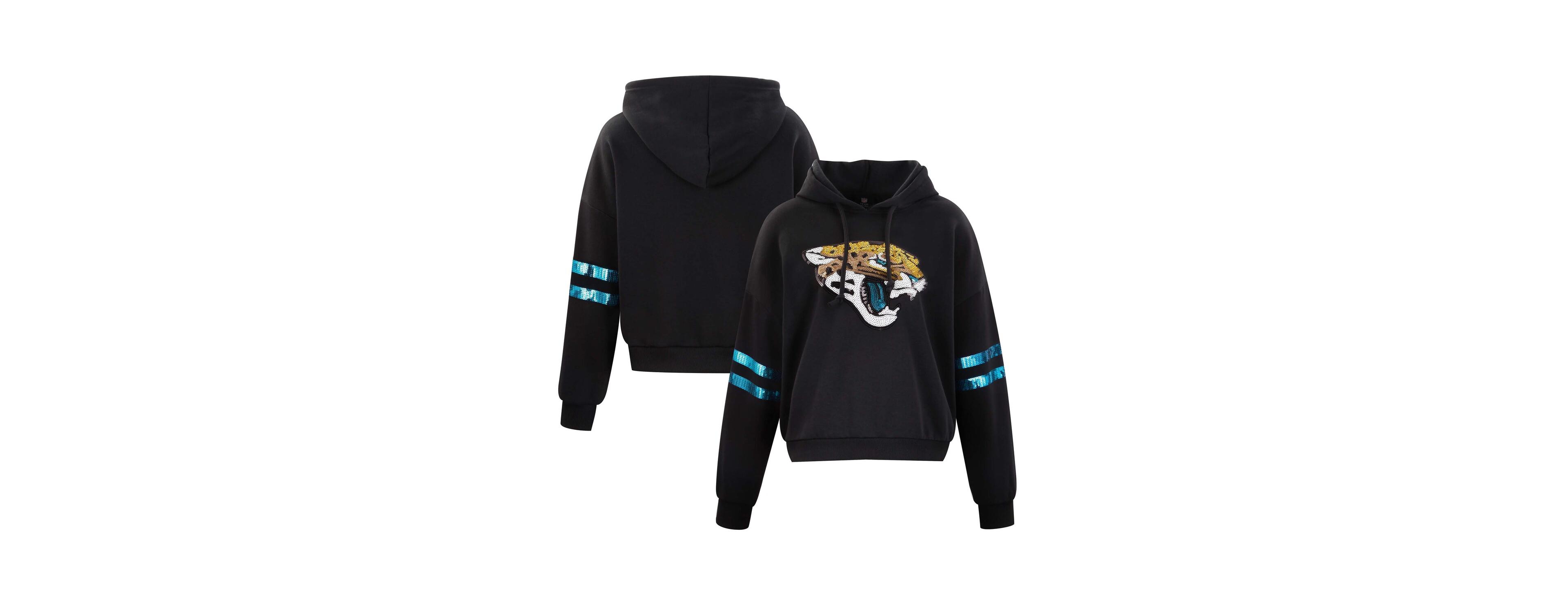 Cuce Women's Black Jacksonville Jaguars Cropped Sequins Pullover Hoodie
