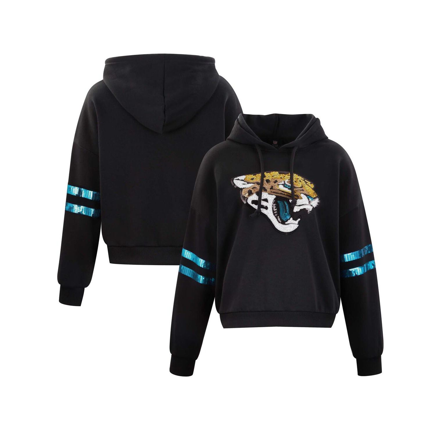 Women's Black Jacksonville Jaguars Cropped Sequins Pullover Hoodie