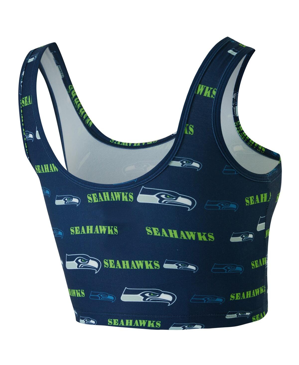Concepts Sport Women's College Navy Seattle Seahawks Mosaic Allover Print Bralette In Green