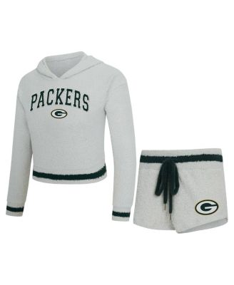 Concepts Sport - Women's Gray Green Bay Packers Whitley Long Sleeve Hoodie Top Shorts Set