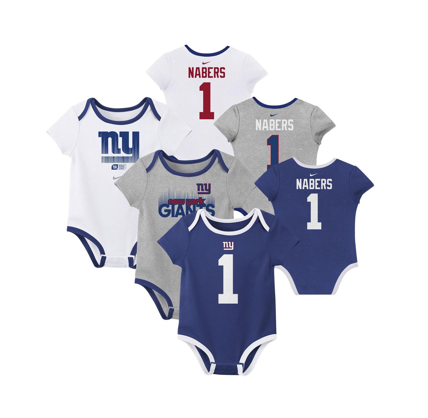 Baby Boys and Girls 3-Pack Malik Nabers New York Giants Name & Number Bodysuit Set