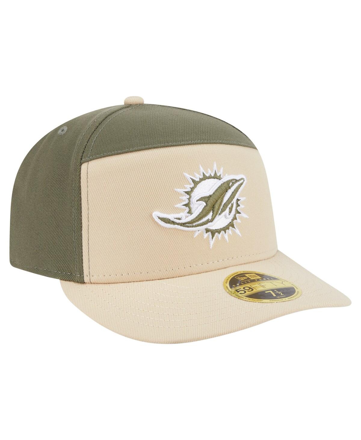 New Era Men's Light Beige/olive Miami Dolphins Two-tone Color Pack Split Panel 59fifty Fitted Hat In Green
