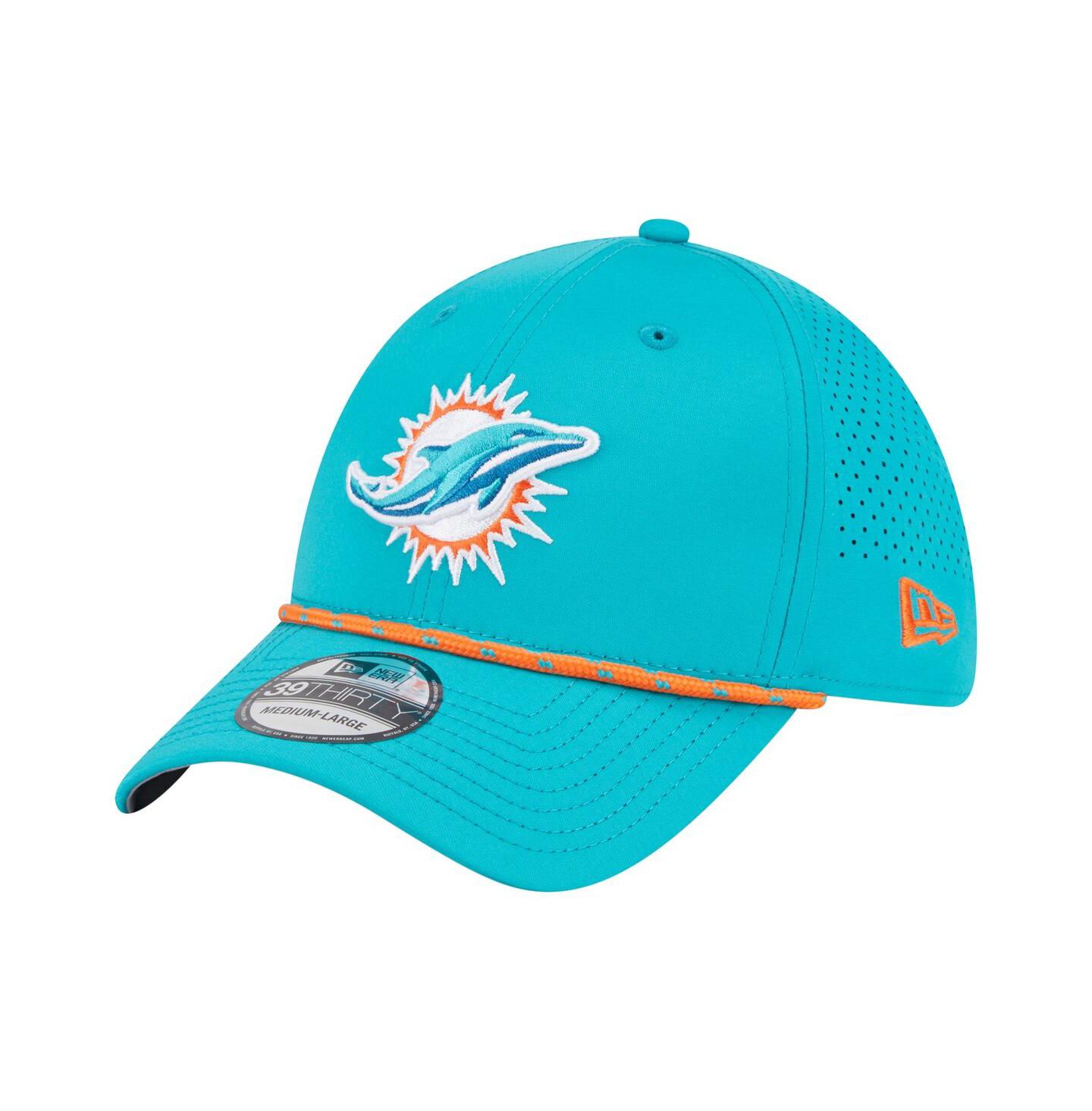 Мужская кепка New Era Aqua Miami Dolphins Perforated 39THIRTY Flex Hat — фото 1