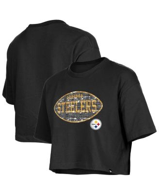 New Era - Girl's Black Pittsburgh Steelers Flip Sequin Boxy T-Shirt