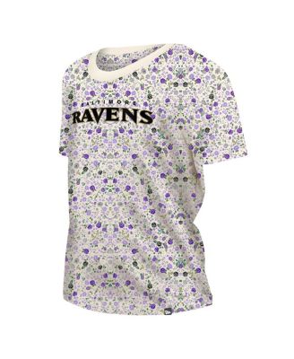 Women's Cream Baltimore Ravens Glam Game Floral T-Shirt