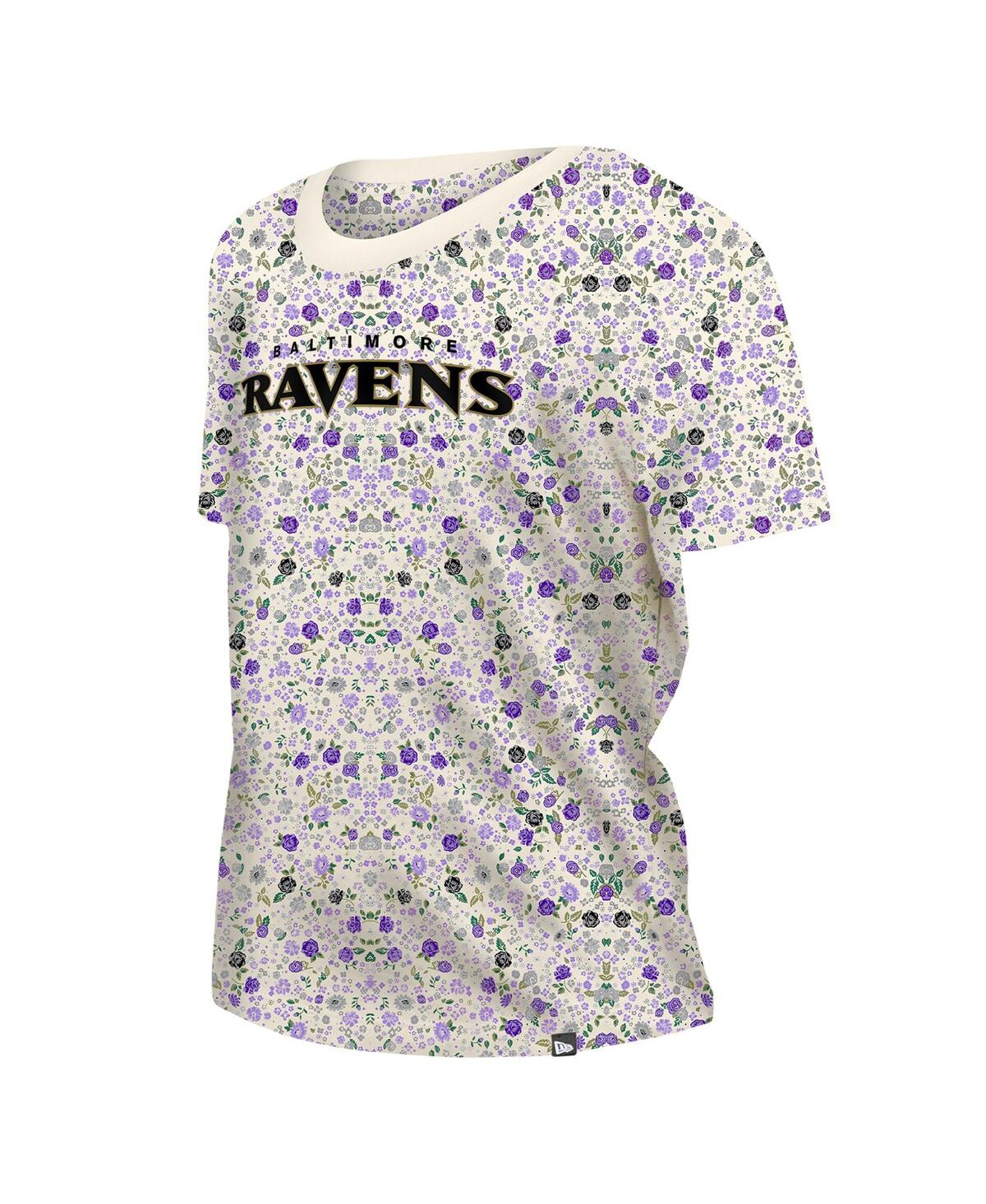 New Era Women's Cream Baltimore Ravens Glam Game Floral T-shirt In Gray