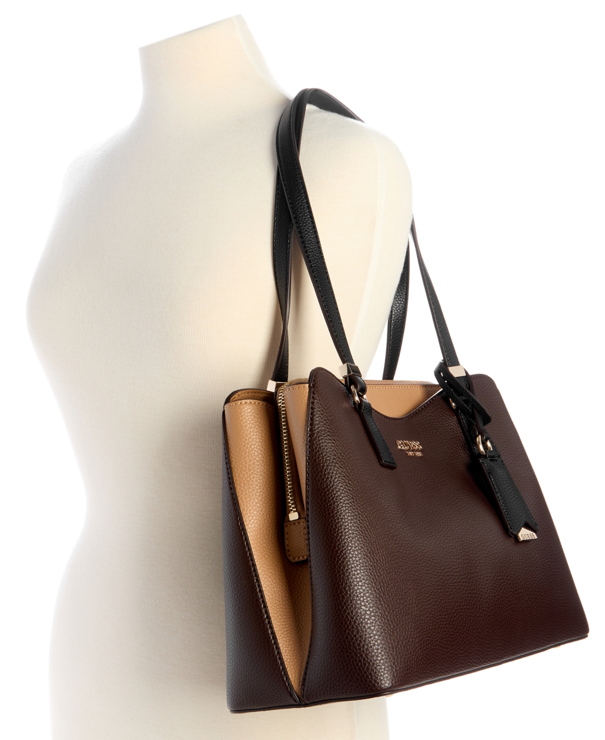Guess Lyndi Large Girlfriend Satchel Bag In Brown