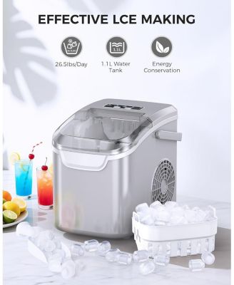 Countertop Ice Maker Machine, 8 Ice Cubes in 6 mins, 26lb/Day Ice with 2 Sizes- Portable Mini, Basket/Scoop for Home/Party/Bar