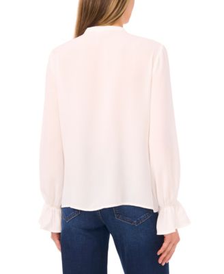 Women's Long Sleeve Button-Down Ruffle Top