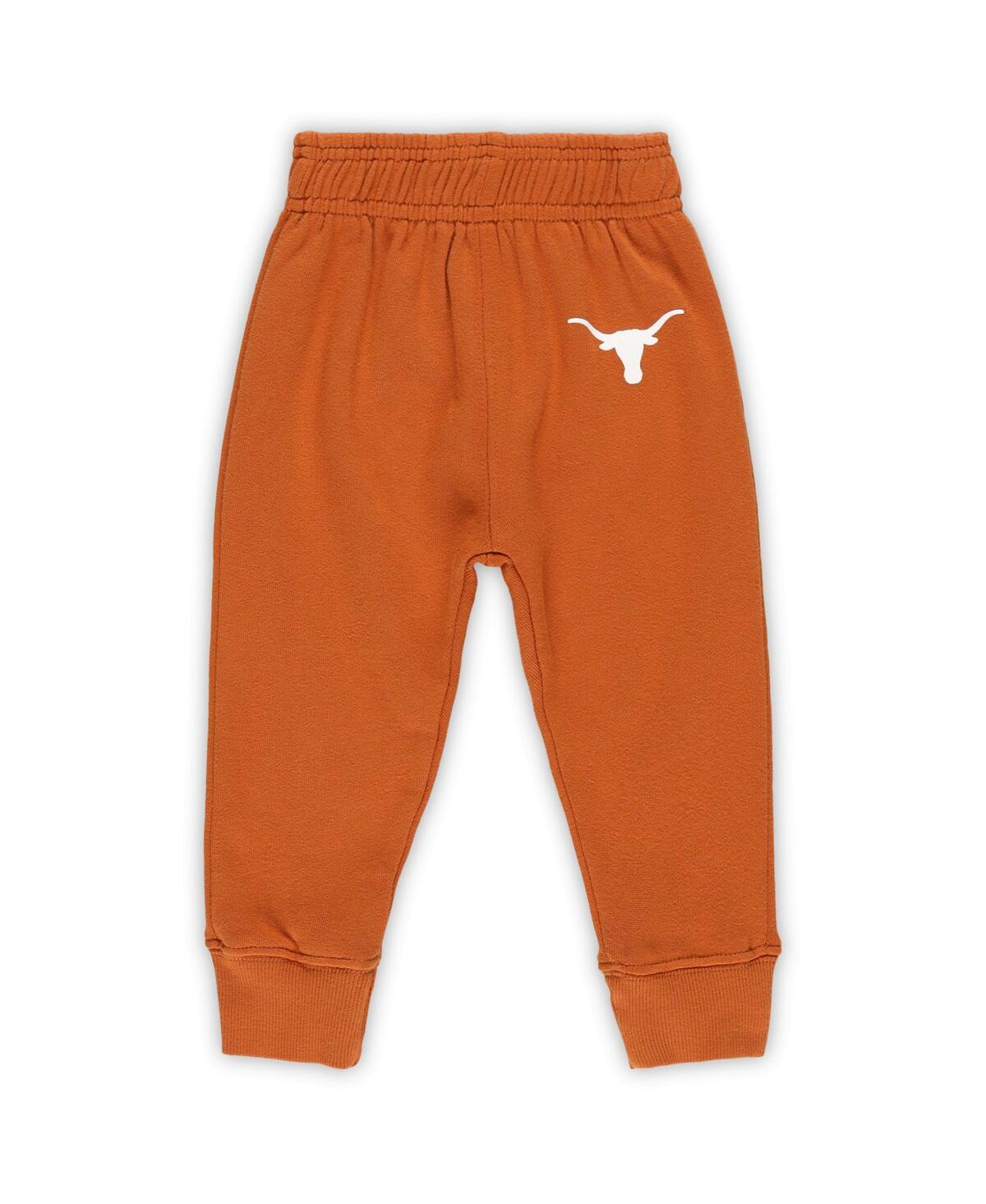 Wes & Willy Baby Boys And Girls 2-piece Texas Longhorns Color Block Pullover Hoodie And Sweatpants Set In Brown