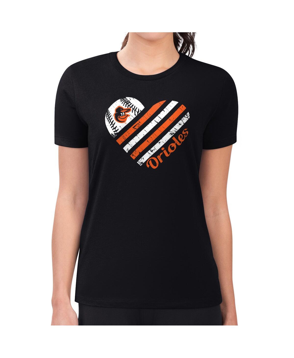 G-iii 4her By Carl Banks Women's Black Baltimore Orioles Super-slim Fit Lightweight Heart Graphic T-shirt In Black