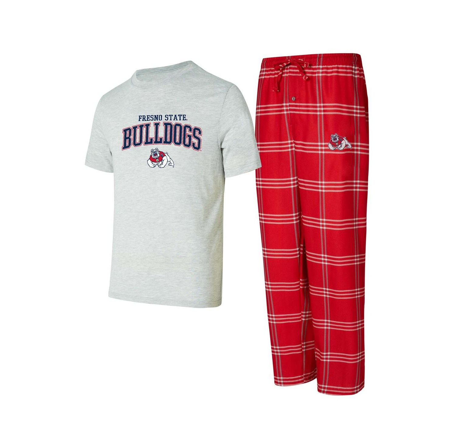 Men's Gray/Red Fresno State Bulldogs Top and Pants Sleep Set