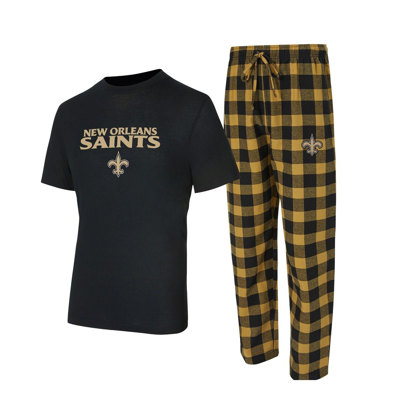 Мужской комплект Concepts Sport New Orleans Saints Avondale: футболка и брюки, Black/Gold — фото 1