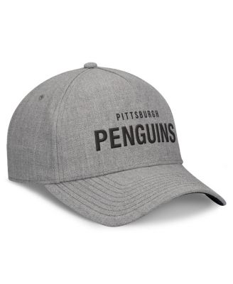 Men's Heather Gray Pittsburgh Penguins Elements A-Frame Leather Strapback Hat