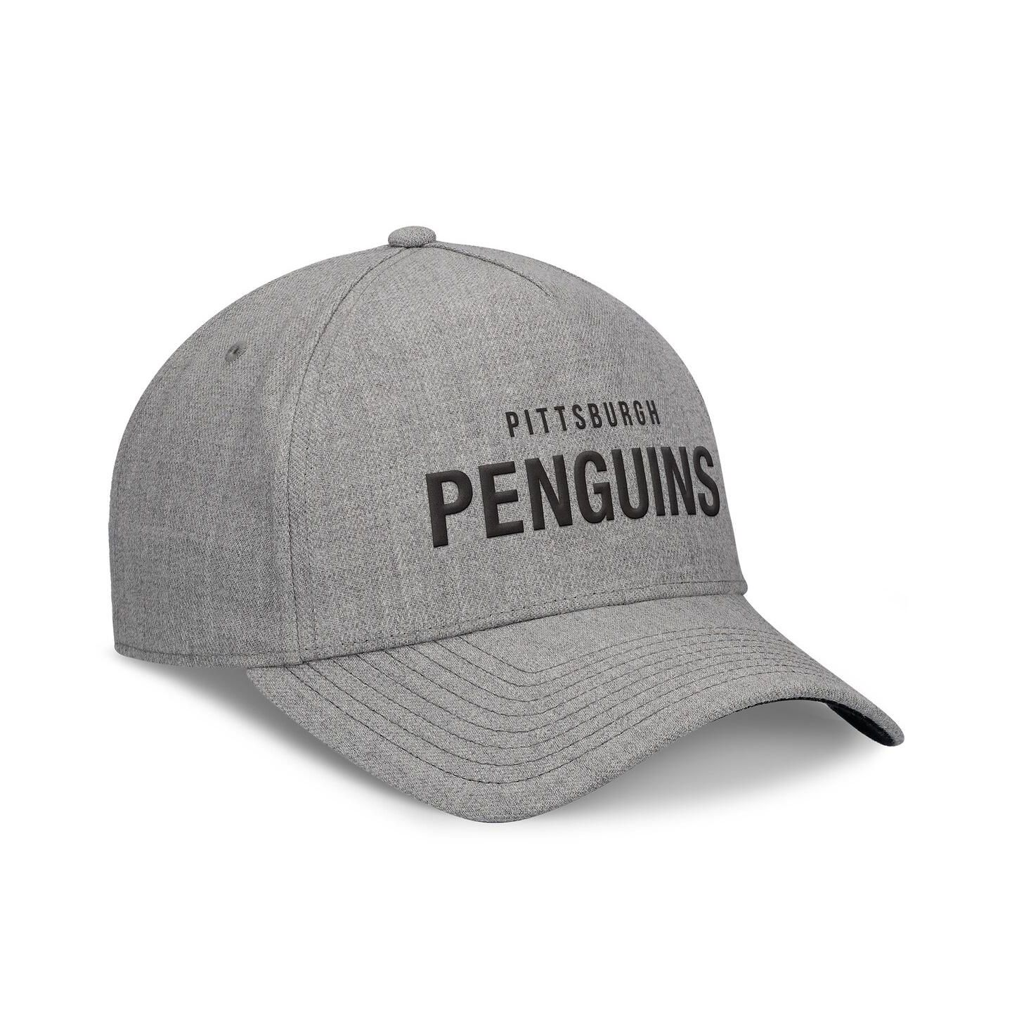 Мужской головной убор Fanatics Heather Gray Pittsburgh Penguins Elements A-Frame Leather Strapback Hat — фото 3