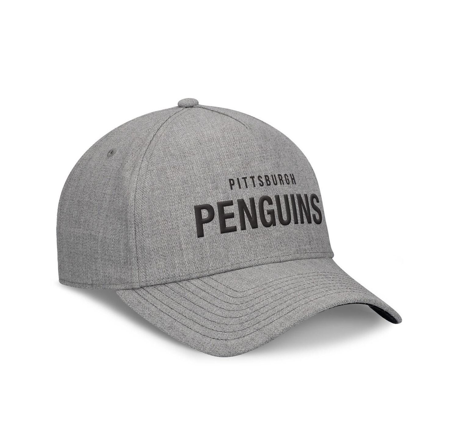 Men's Heather Gray Pittsburgh Penguins Elements A-Frame Leather Strapback Hat