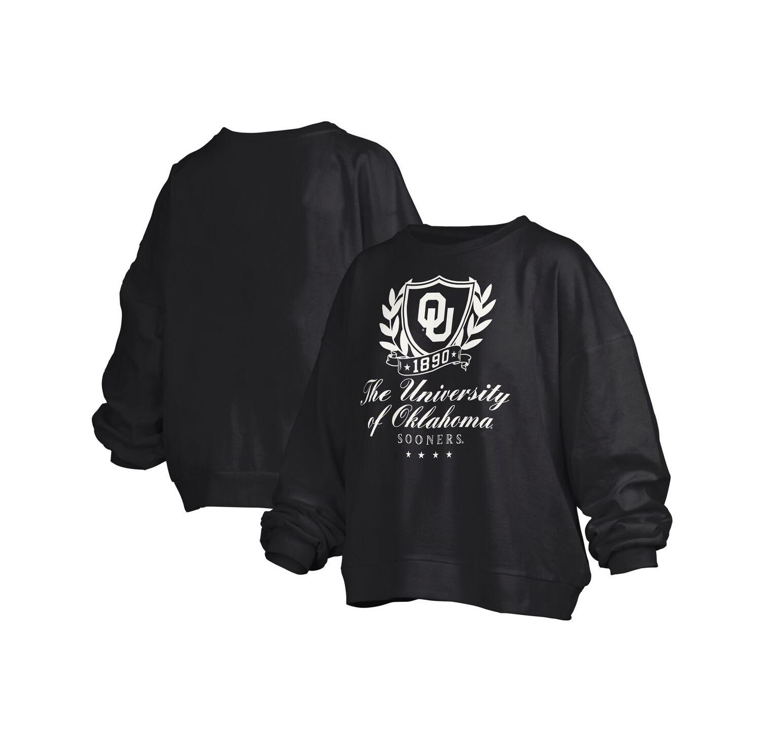 Women's Black Oklahoma Sooners Big Aug Script Janice Oversized Pullover Sweatshirt