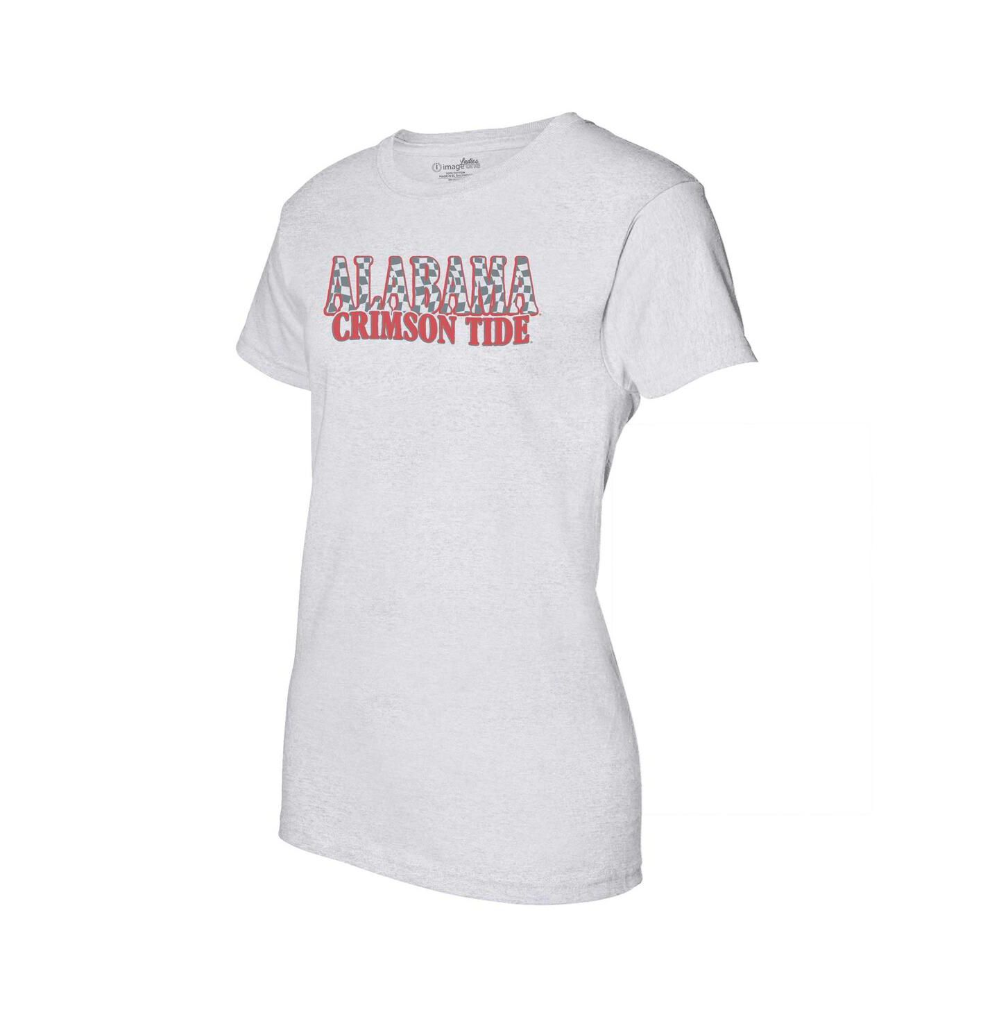 Женская футболка Image One Heather Gray Alabama Crimson Tide Checkered Team Name Wavy Tri-Blend — фото 2