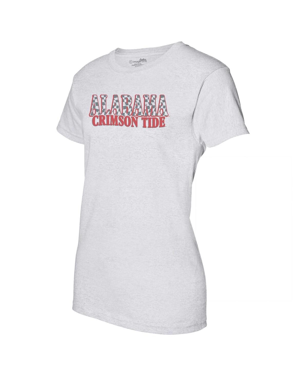 Image One Women's Heather Gray Alabama Crimson Tide Checkered Team Name Wavy Tri-blend T-shirt In White